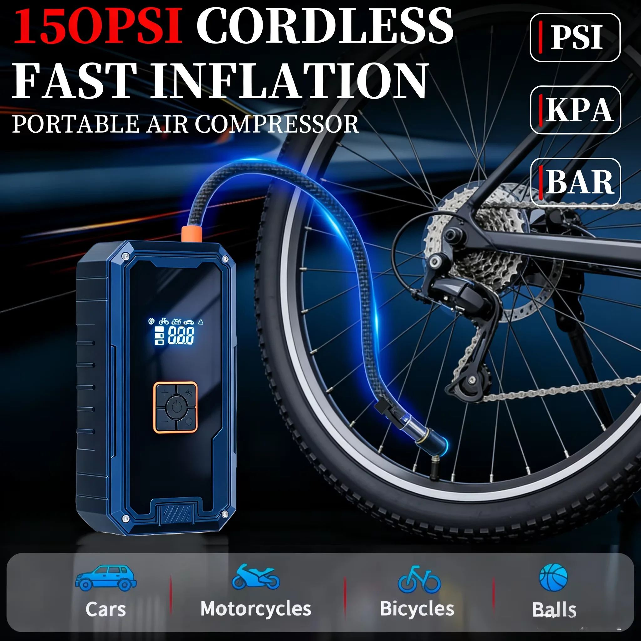 3000A 12V Car Jump Starter with 150PSI Air Compressor Tire Inflator 99800mAh Portable Power Bank Battery Booster with LED Light