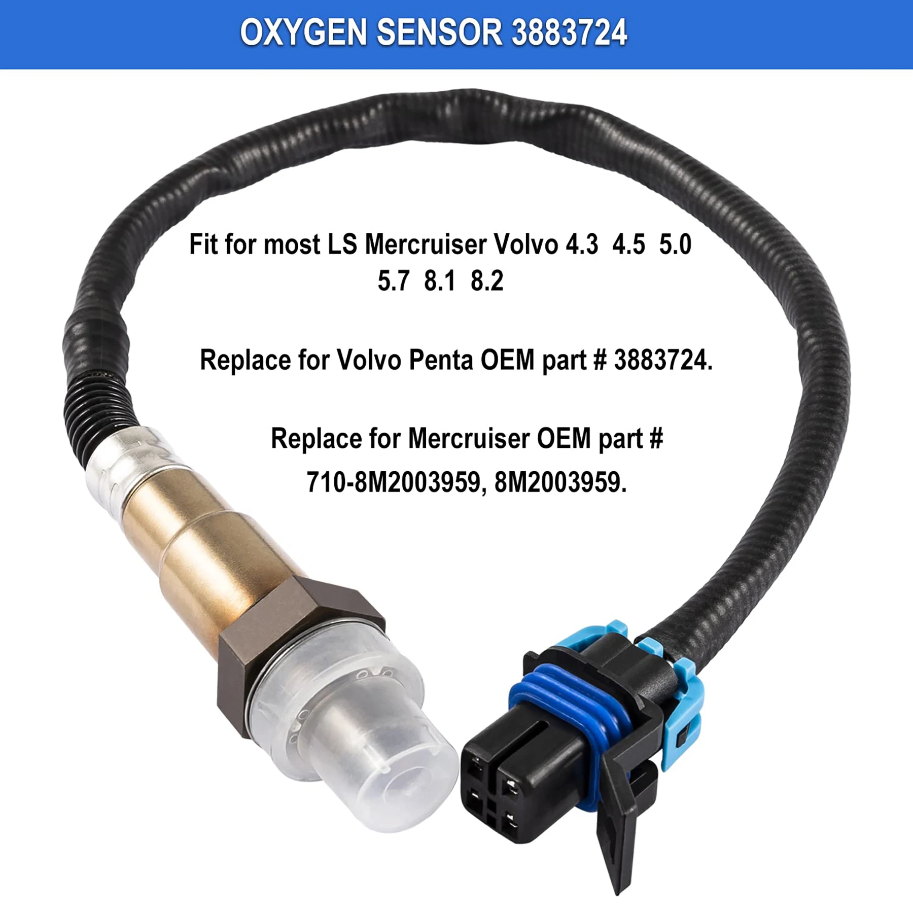 2 Pcs Oxygen Sensor Kit Fits Mercruiser Volvo Penta 4.3 4.5 5.0 5.7 8.1 8.2 L Sterndrive Engines 8M2003959 3883724 0258006956