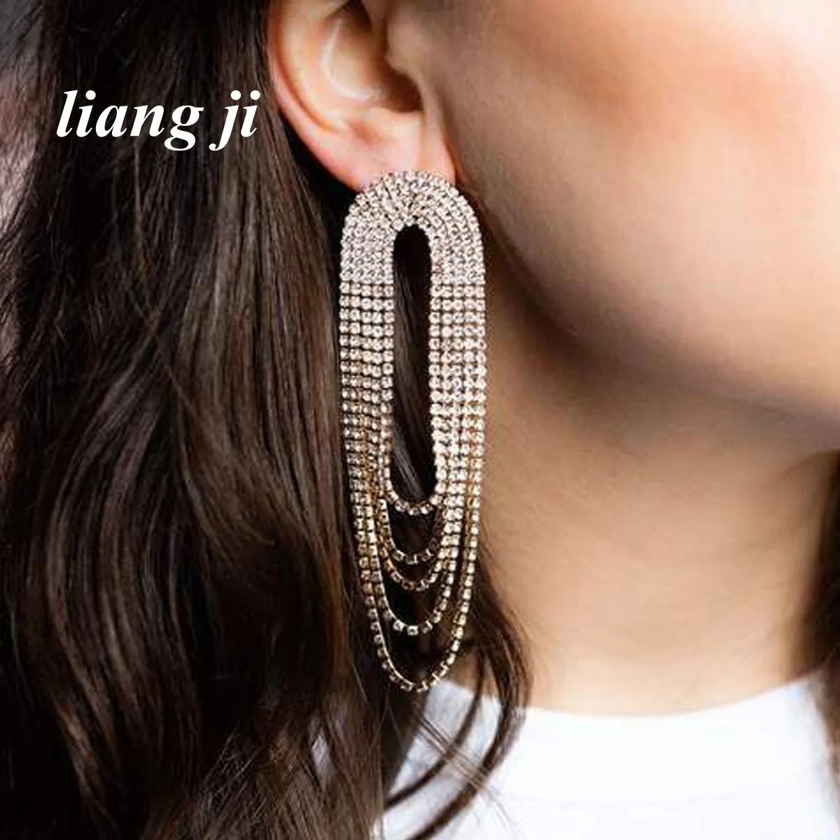 

Earrings For Women Tassel Crystal Dangle Oorbellen Statement Chain Pendientes largos Trendy Geometric Euro-American