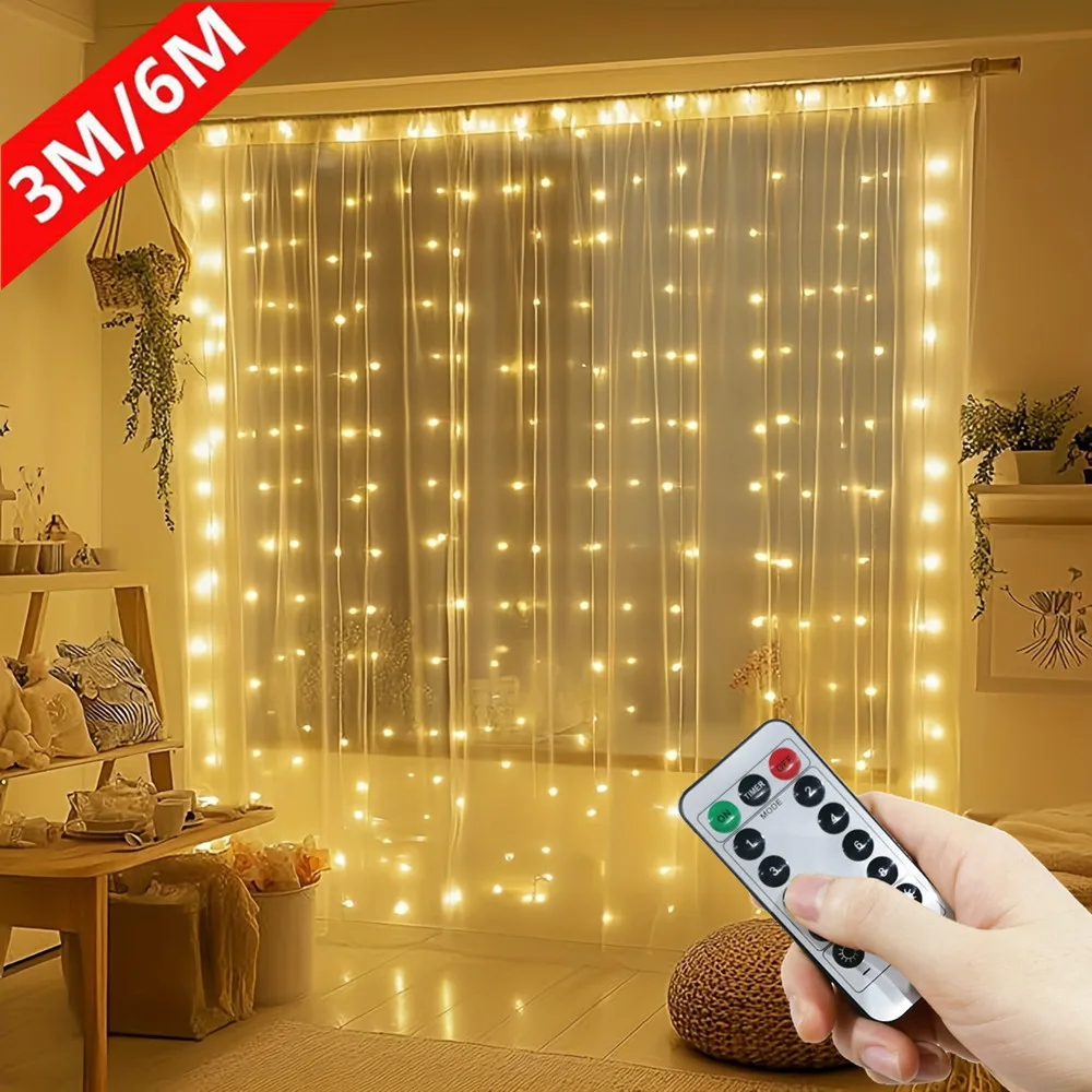 أضواء الزفاف جارلاند الجنية في الهواء الطلق 8 وضع LED USB الستار ضوء سلسلة عيد الميلاد حفلة عطلة الديكور مصباح حديقة