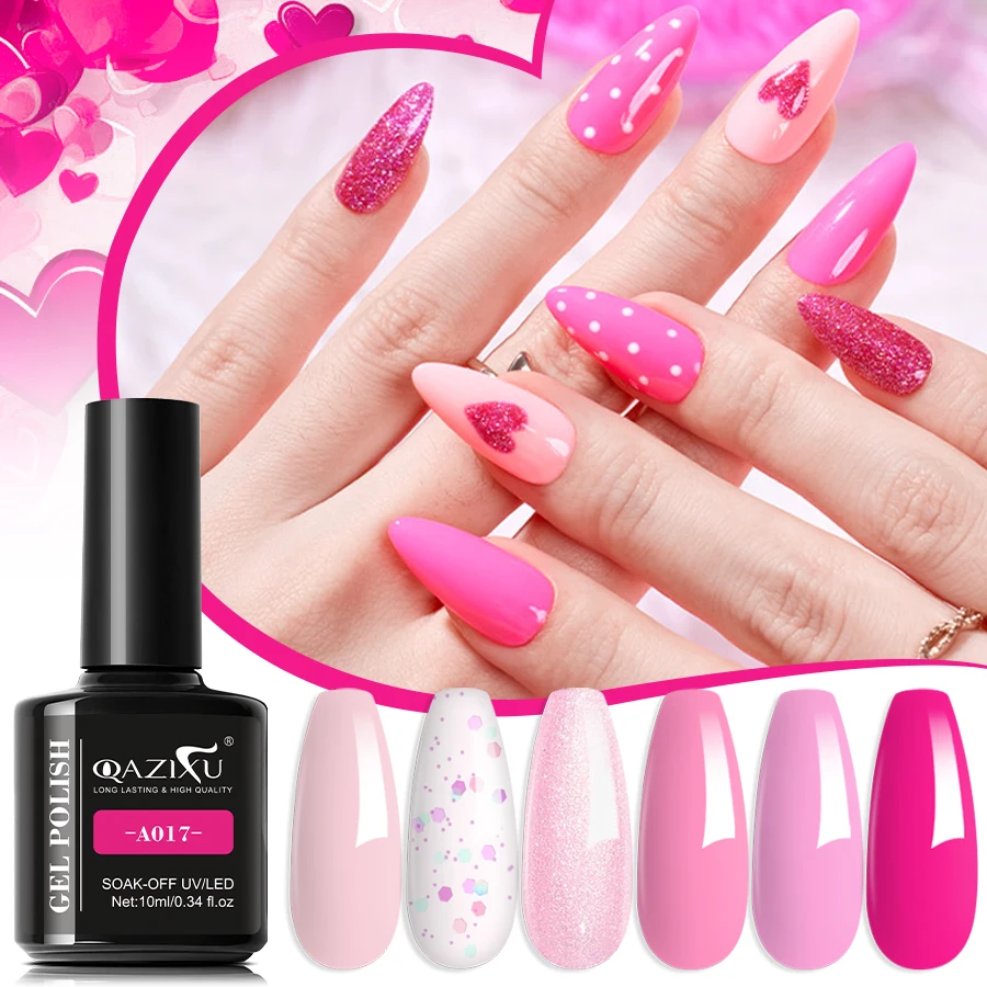 1/6-teiliges rosa Gel-Nagellack-Set, glitzernd, beliebte Farbe, semi-permanent, für Nagelkunst, einfach aufzutragen, ablösbar, DIY-Maniküre, für den Salongebrauch