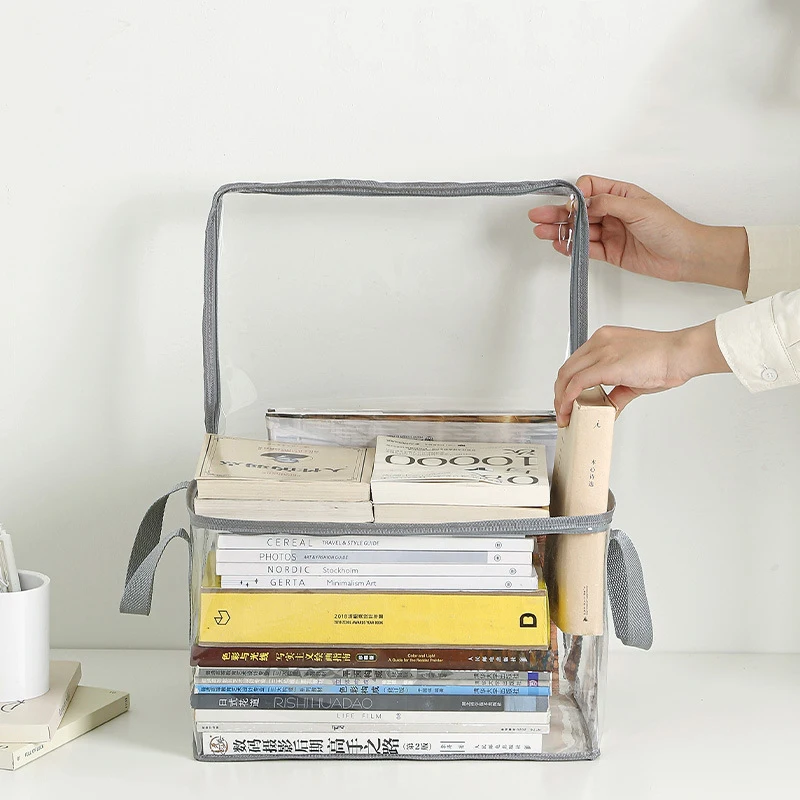 Foldable Handheld Student Dormitory Classroom Book Organizer Box Transparent Waterproof Household Books Storage Case
