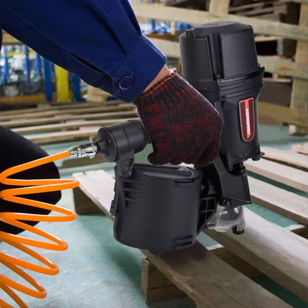 

AEROPRO MCN100 Industrial-Grade Pneumatic Air Roofing Coil Nail Gun for Large Wooden Box DIY Framing Nails