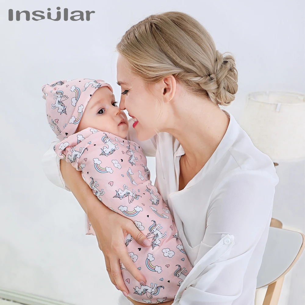 

Insular Newborn Baby Blanket Printed Swaddle with Caps Infant Cartoon Wrapped Swaddling Cotton Sleeping Bag Blanket Bath Towel