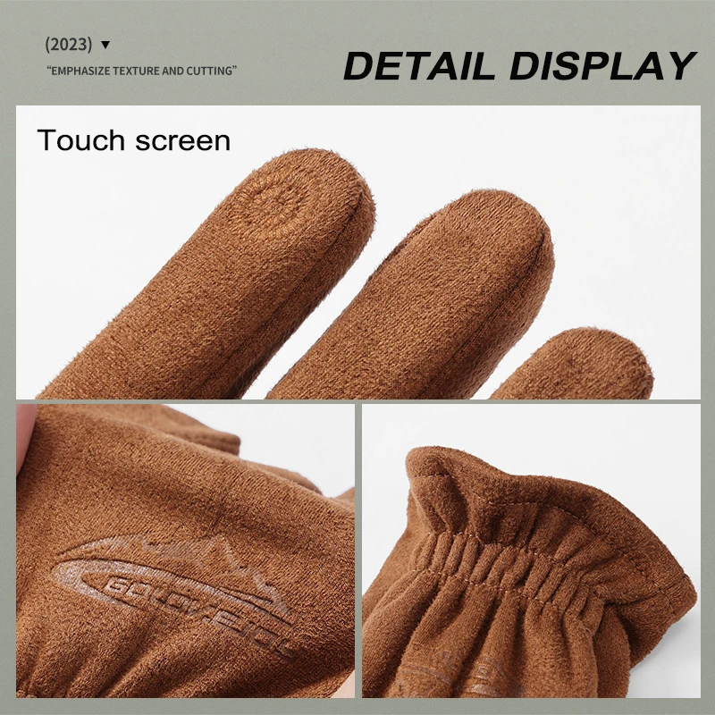 New Winter Keep Warm Touch Screen Plus Velvet Inside Suede Mens Gloves Fashion Simple Solid Thicken Man Outdoor Cycling Drive