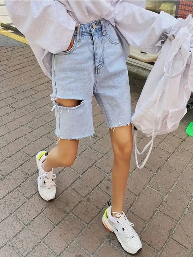 

Уличная одежда, джинсовые шорты, женские корейские повседневные мешковатые джинсы до колена, женские летние короткие джинсы Feminino