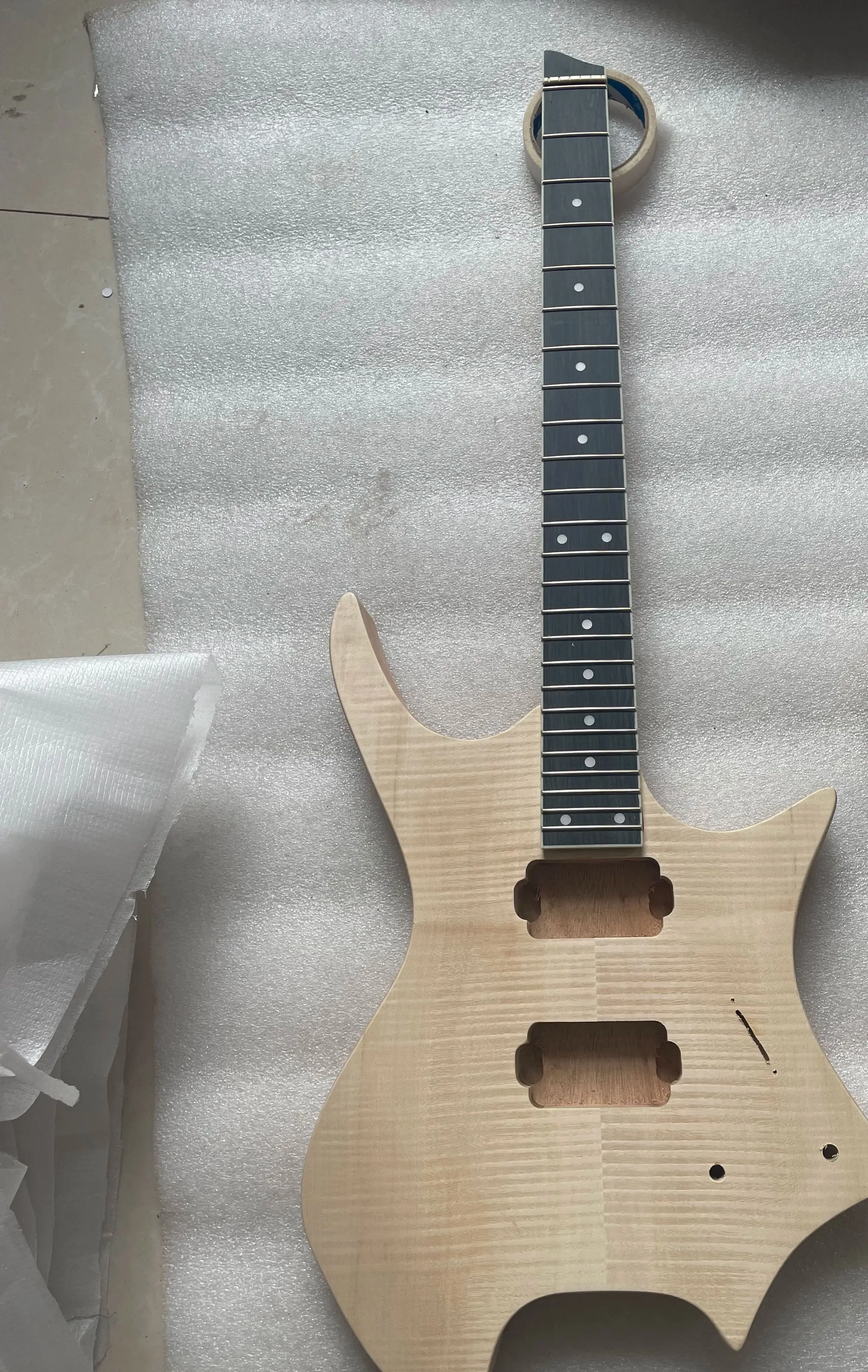 Blank Headless Electric Guitar, Unfinished, Professional DIY , Mahogany Maple Veneer Body and Maple Engineer Wood Neck,Brand New