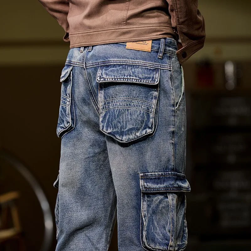 Autumn and Spring New Fashion Versatile American Vintage Multi-pocket Workwear Denim Pants Men's Casual Loose Sports Pants