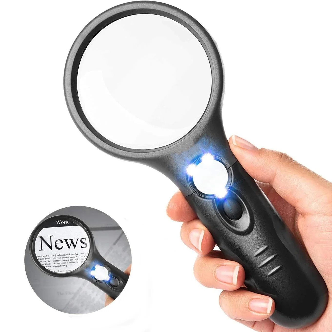 

45X 3X Professional Magnifying Glass Jewelry Loupe With LED Light Handheld Magnifier Lupa For Coins Stamps Kids Seniors Reading