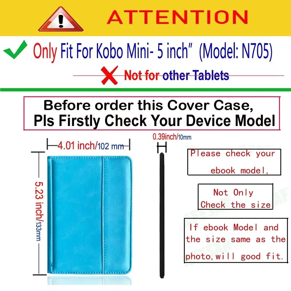 Auto Wake/Sleep 5 Inch E-Reader Case Pu Lederen Slijtvaste N705 Smart Cover Anti Kras Volledige Dekking Voor Kobo Mini