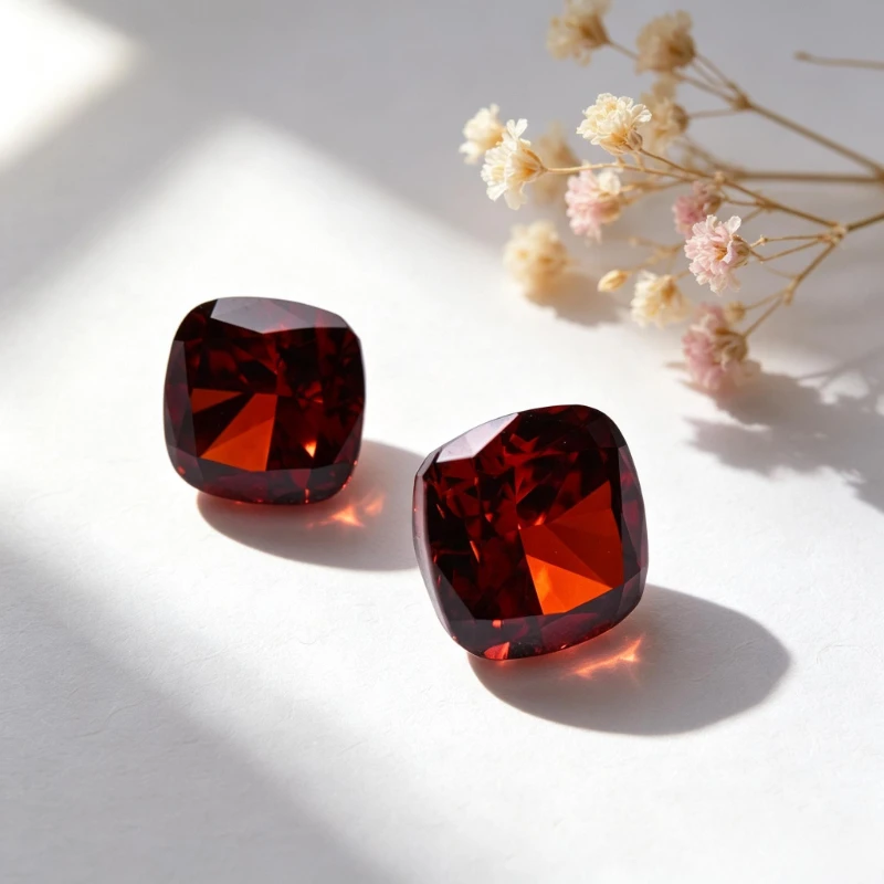 Kubisches Zirkonium, Crushed-Ice-Schliff, quadratische Kissenform, rote Farbe, 5A+-Qualität, CZ, 4K-Schliff, hochkarätiger Diamant – Detail 4