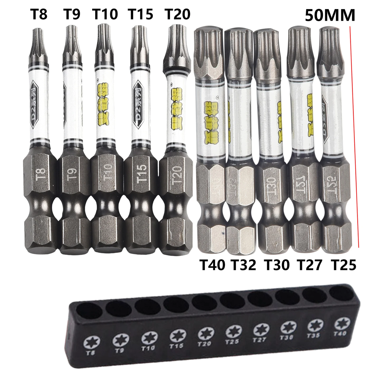 10pcs Screwdriver Bit Set 1/4In Magnetic 4 Styles Cross Hexagonal Trox Head Electric Screwdriver Bit With 10 Holes Bit Holder