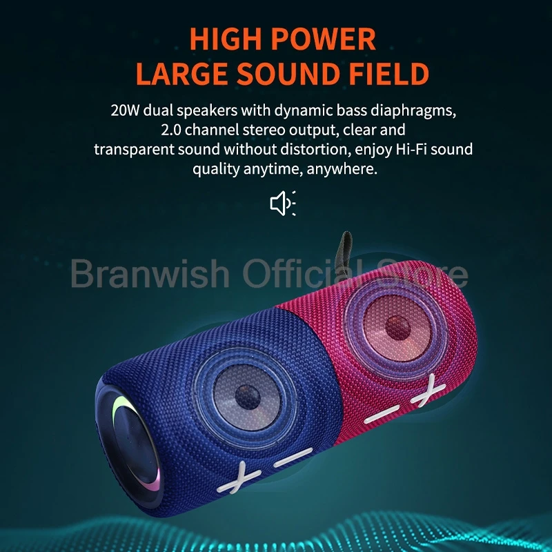 2 × 10 W magnetischer Lautsprecher 2-in-1-Bluetooth-Lautsprecher 4000 mAh Subwoofer IPX6 wasserdichte Audio-RGB-Leuchten TWS für Zuhause, draußen, drinnen