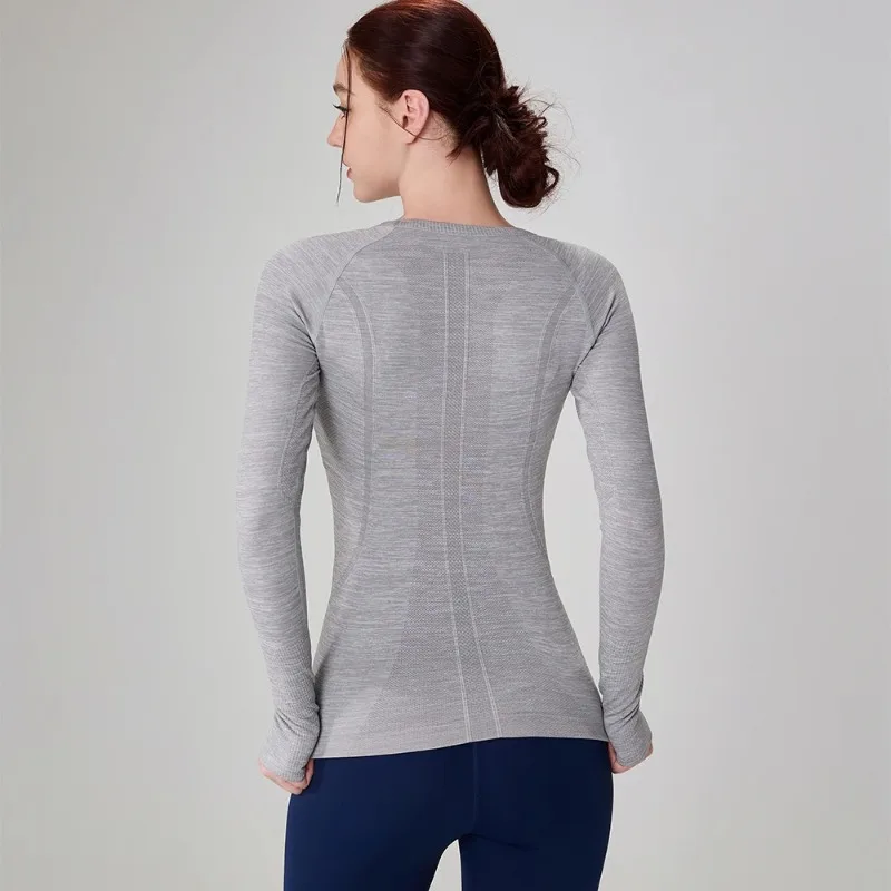 الخريف سلس قميص طويل الأكمام تصميم جديد سليم صالح فتاة اللياقة البدنية أعلى مرونة عالية الصالة الرياضية خارج إبقاء الملابس الدافئة #2