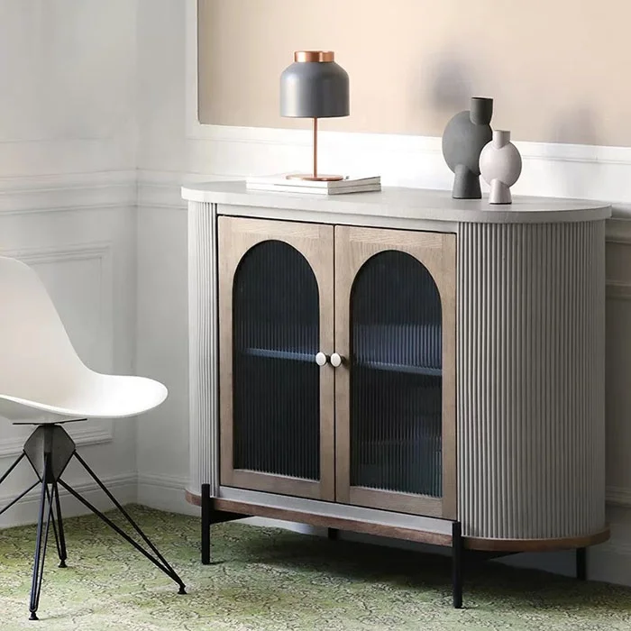 HOT Selling Contemporary Storage Stainless Steel Base Marble Top Wood Display Kitchen Sideboard Cabinets