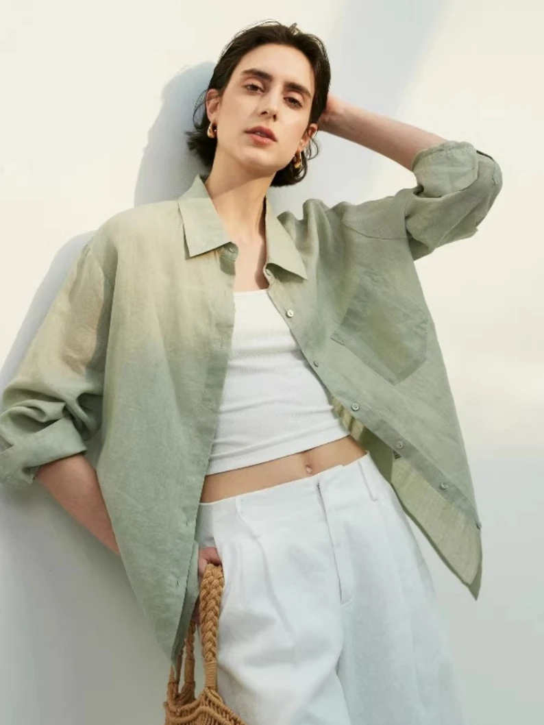 

Loose and thin style 100% ramie Long-sleeved shirt female Spring/Summer 2025 Linen shirt Sun-protective jacket