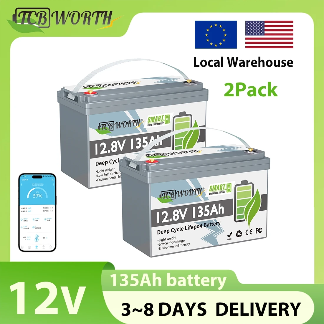

12V 135Ah LiFePO4 Lithium Battery Built in 100A BMS 1.728kWh 7000+ Deep Cycles Battery for RV,Marine,Trailer,Backup,Off-Grid