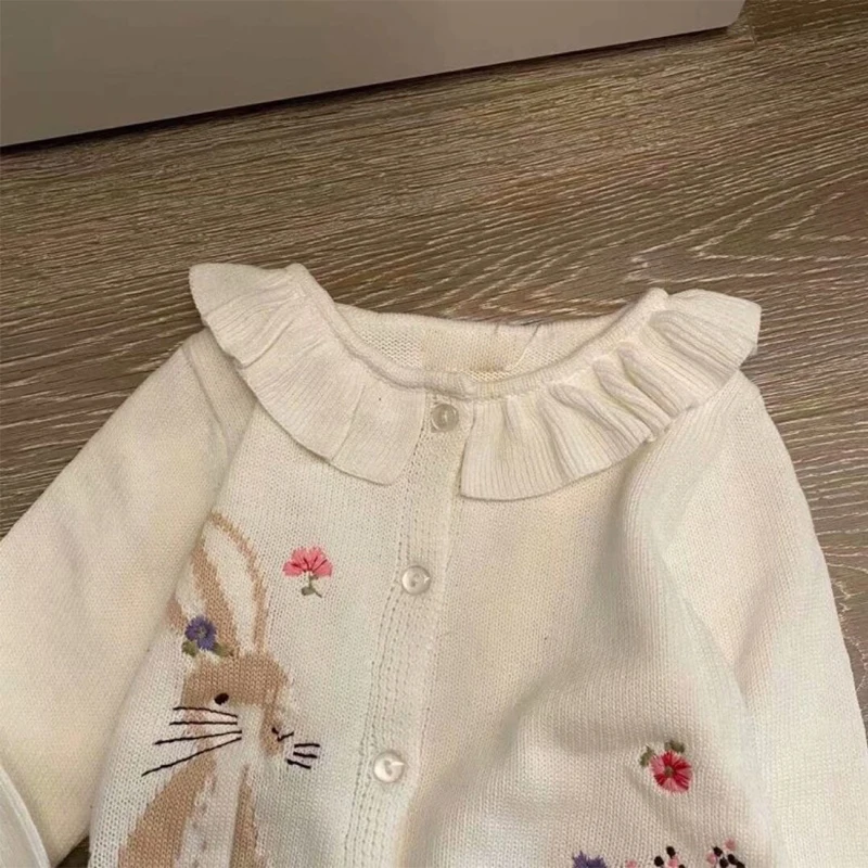 Jumping Meters Toddlers White Flowers Rabbit Baby Knitted Cardigans Girls Winter Clothes Children\'s Sweaters 2-7 years