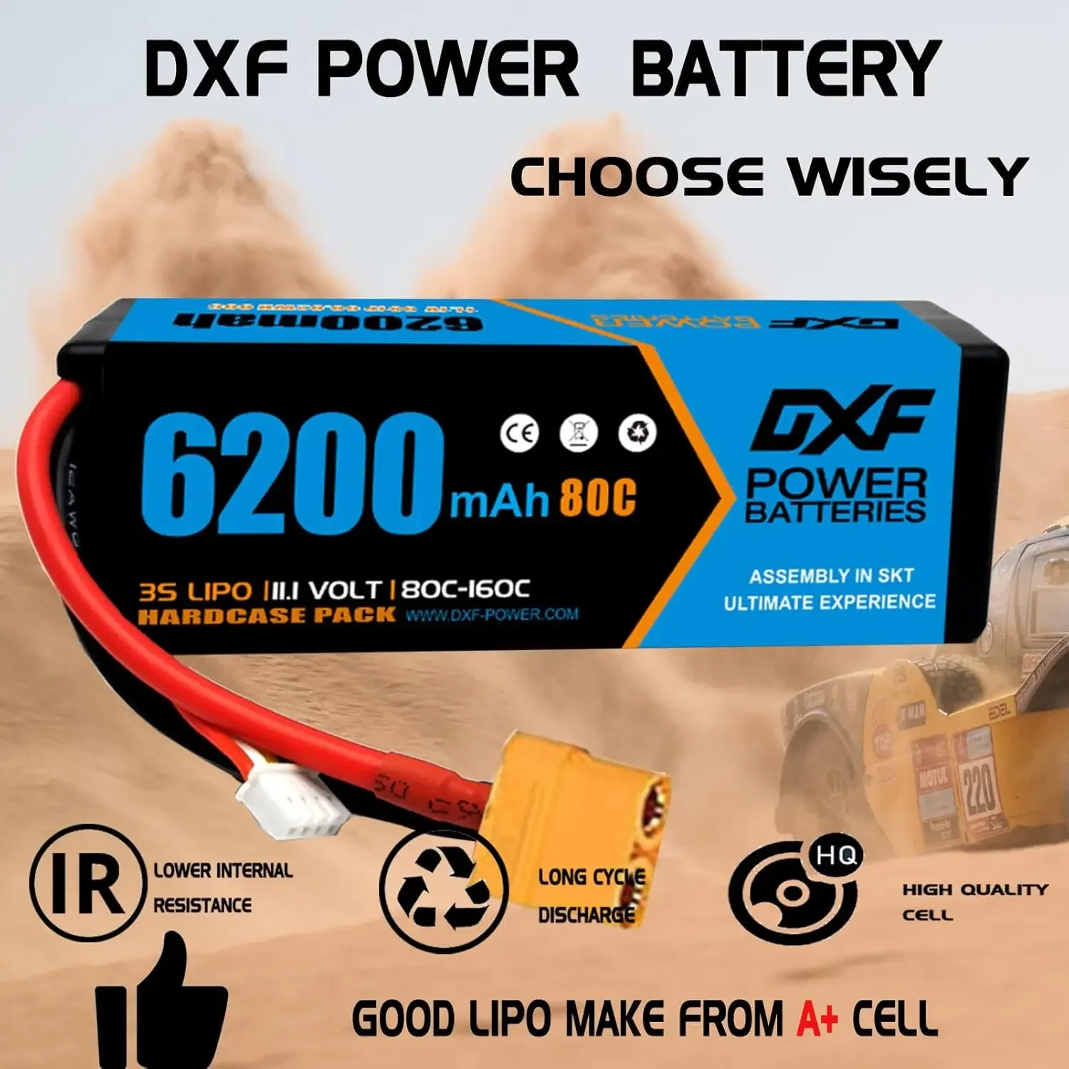 DXF 3S Lipo Battery 11.1V 6200mAh 80C with XT90 Plug Hardcase for 1/8 Buggy Truggy Offroad Car Boat Truck Airplane UAV RACIN