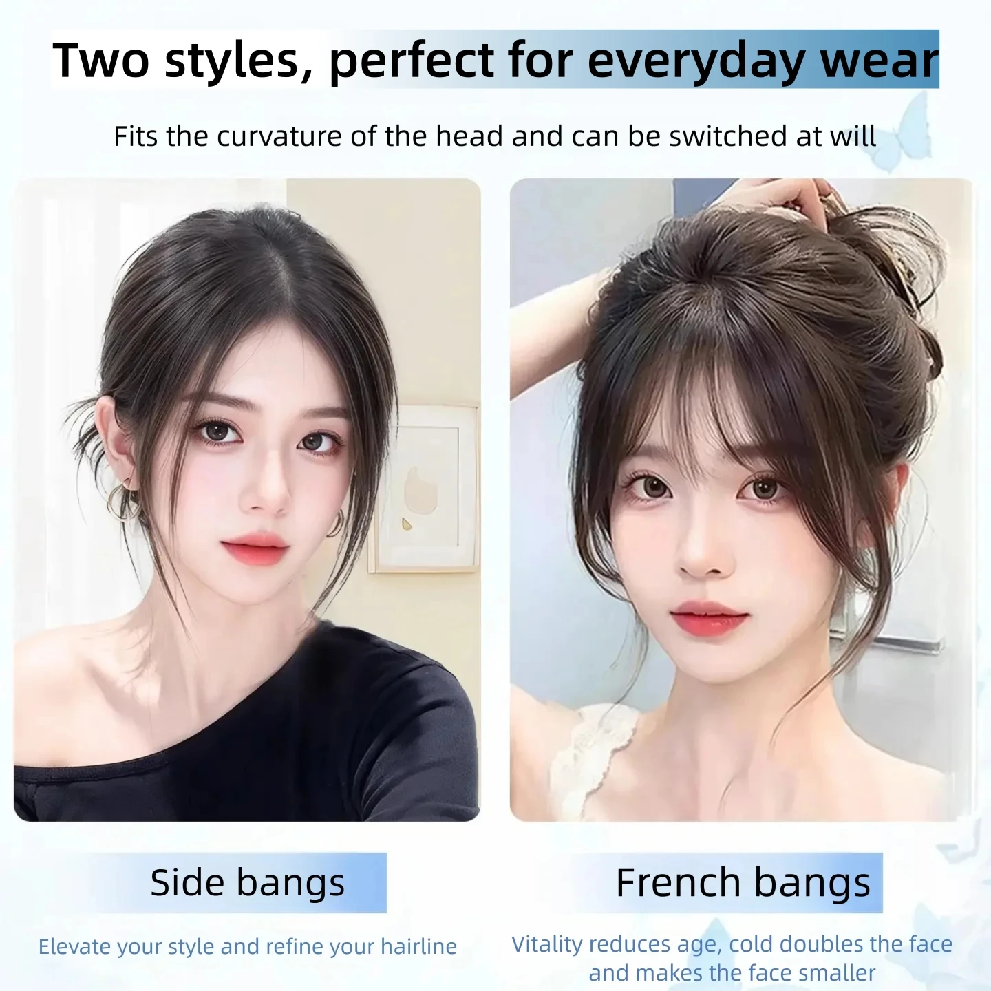 Invisible Human Hair Topper With Bangs Magic Tape Design Handmade Forehead Hairline Lace No Clips Fringe Piece New Style