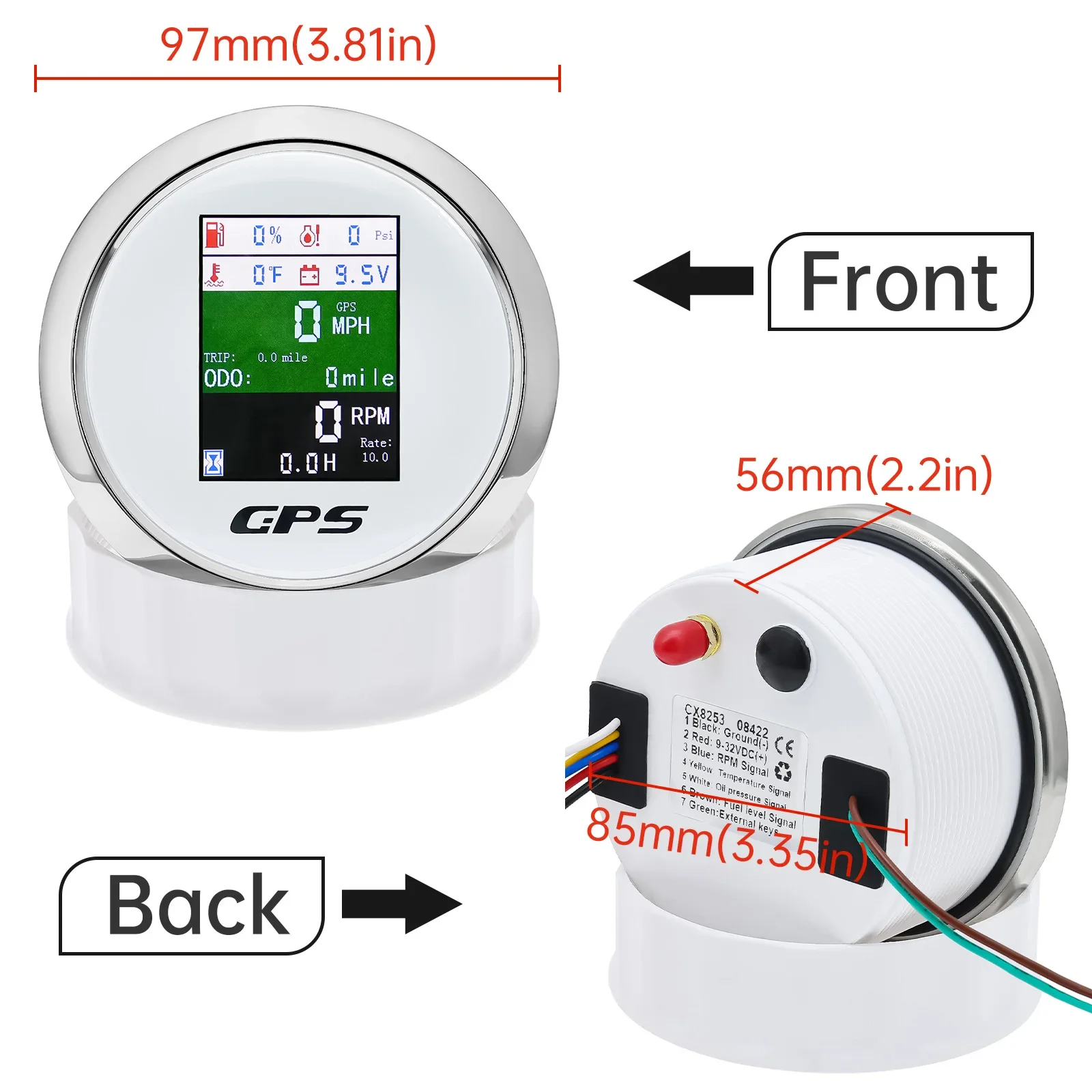 Universal Car Marine GPS Speedometer 85mm 6 In 1 Digital Tachometer Fuel Levle/Water Temp/Oil Pressure/Voltage Meter 9-36V