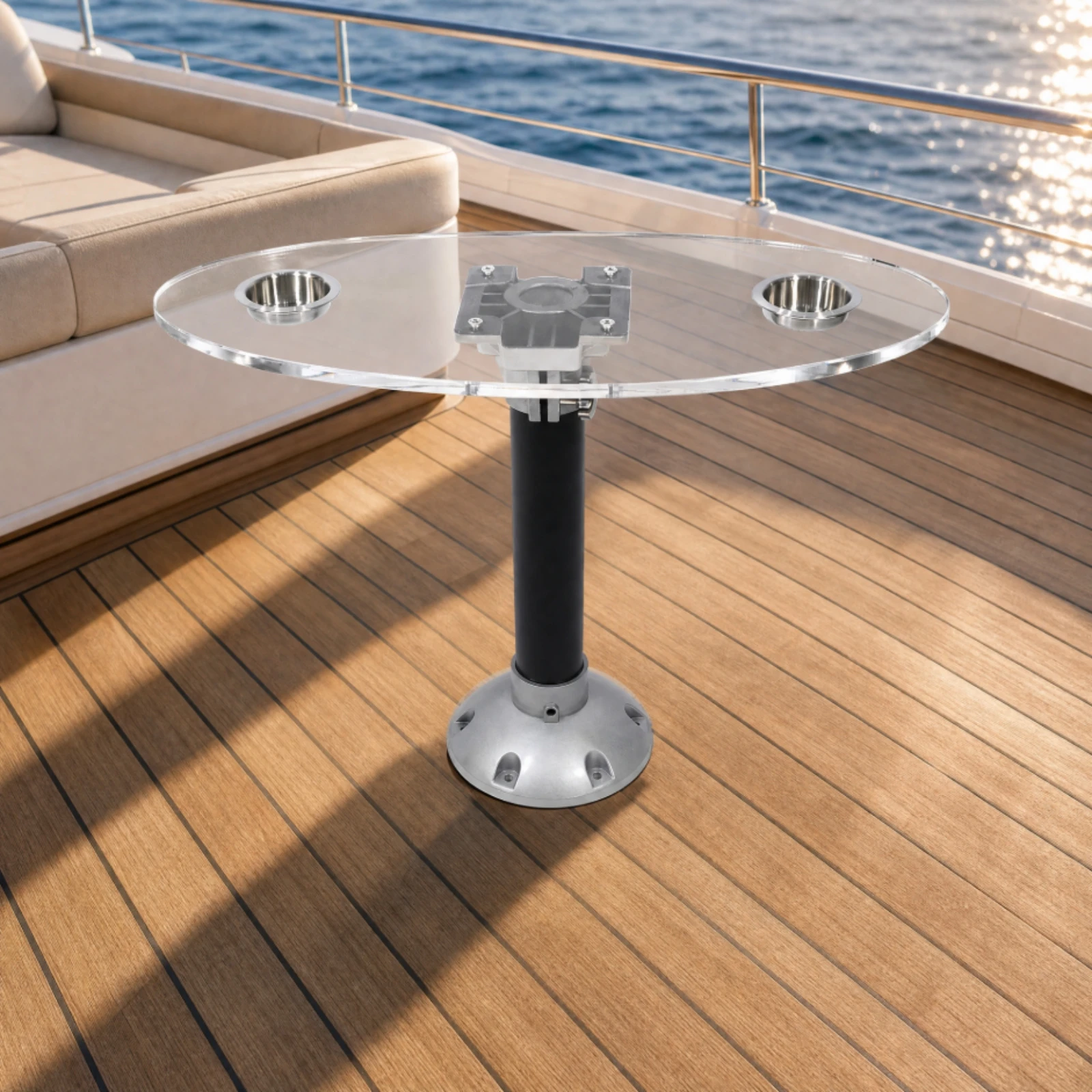 Boat Tea Table Stable Boat Table with Cup Holders Rust-Resistant Easy to Install for Boats, Motorhomes