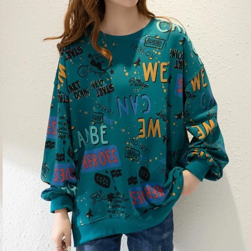 الربيع والخريف البلوزات المطبوعة للنساء الرياضة لطيفة اللون عادية عالية الجودة الأساسية Harajuku موضة المرأة البلوز القمم