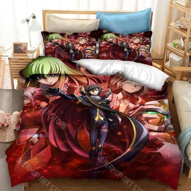 Figura Impresa en 3D del Anime Code Geass, Lelouch C.C. Juego de Ropa de Cama para Niños y Niñas, Funda de Edredón y Funda de Almohada, Tamaños Individual, Matrimonial, Queen y King