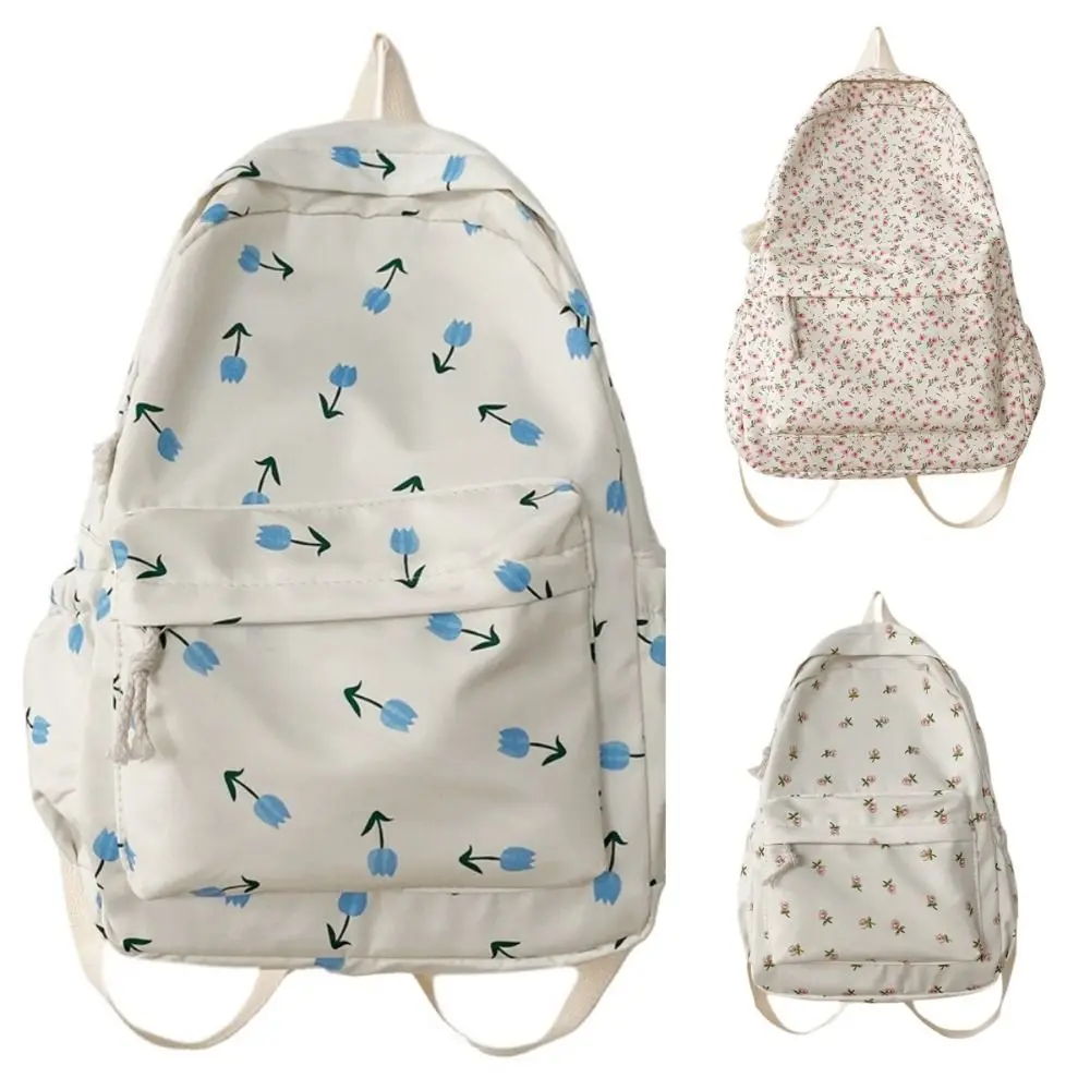 Embroidery Floral Backpack Large Capacity Korean Style Students School Bag Travel Bag Handbag Floral Shoulder Bag Students