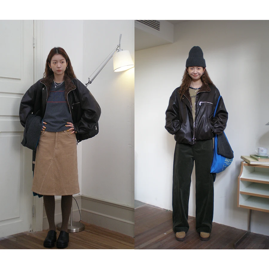 Jaqueta Leve de Couro com Gola de Pele Sintética Estilo Retrô Coreano para Motocicleta em Couro PU