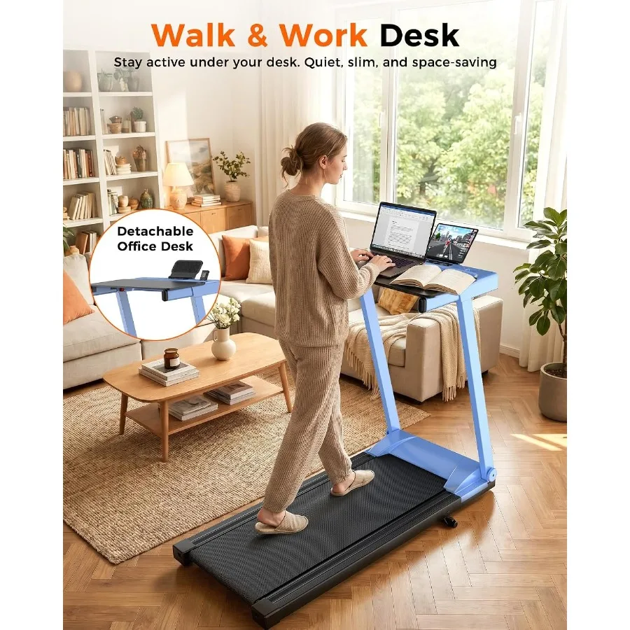 Home use walking pad treadmill with 5 incline, steel frame, black color, 300LB capacity and quiet dual cushion system