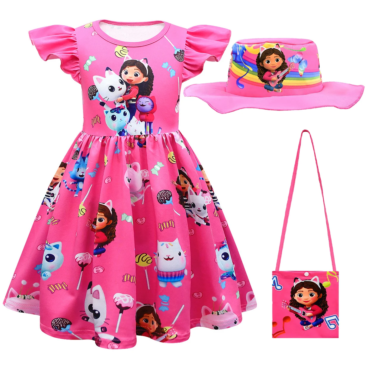 Ropa de algodón para niños, vestido de casa de muñecas Gabbys para niñas con sombrero y bolsa, vestidos de princesa de encaje, vestidos de regalo para fiesta de cumpleaños para niñas pequeñas