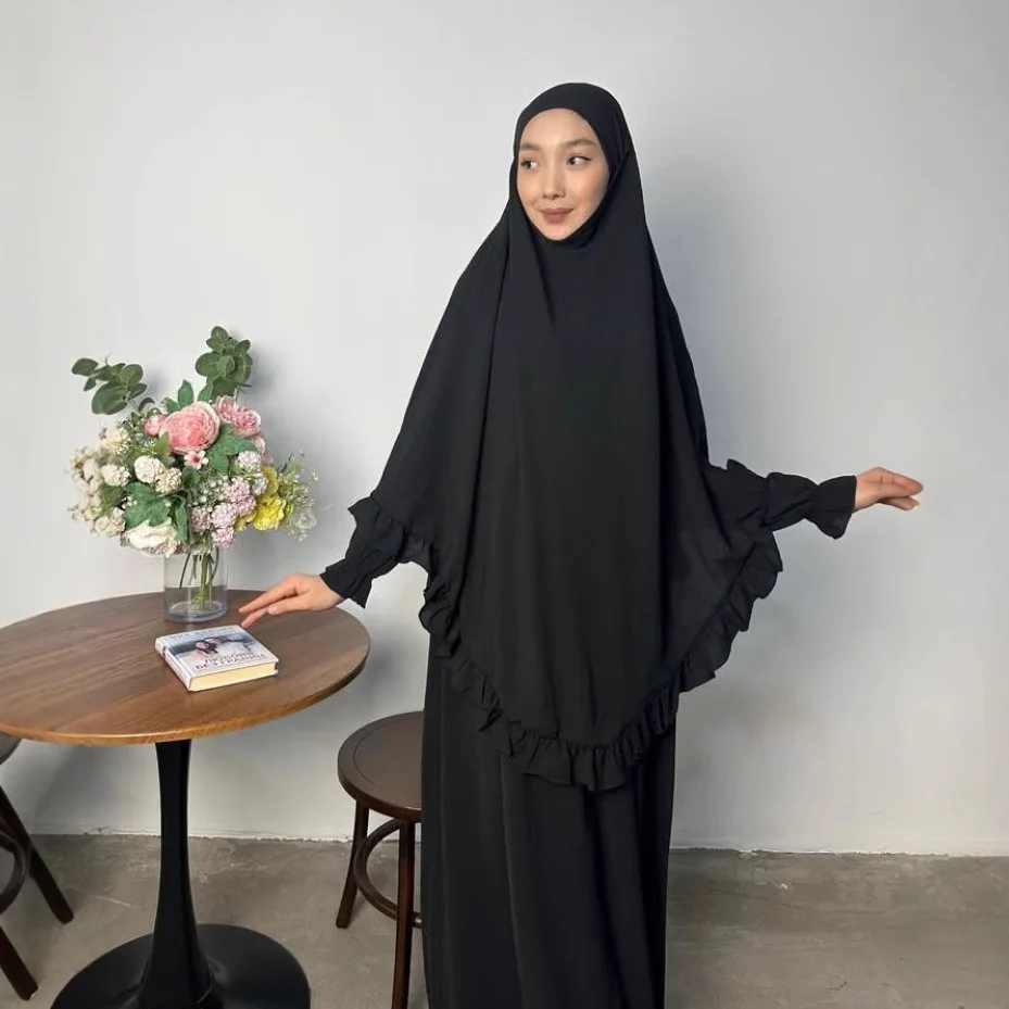 Eid Djellaba Khimar Hijab Dress Muslim Women Jalabiya 2 Piece Set Jubha Islam Clothing Abaya Prayer Garment Kaftan Burqa Ramadan