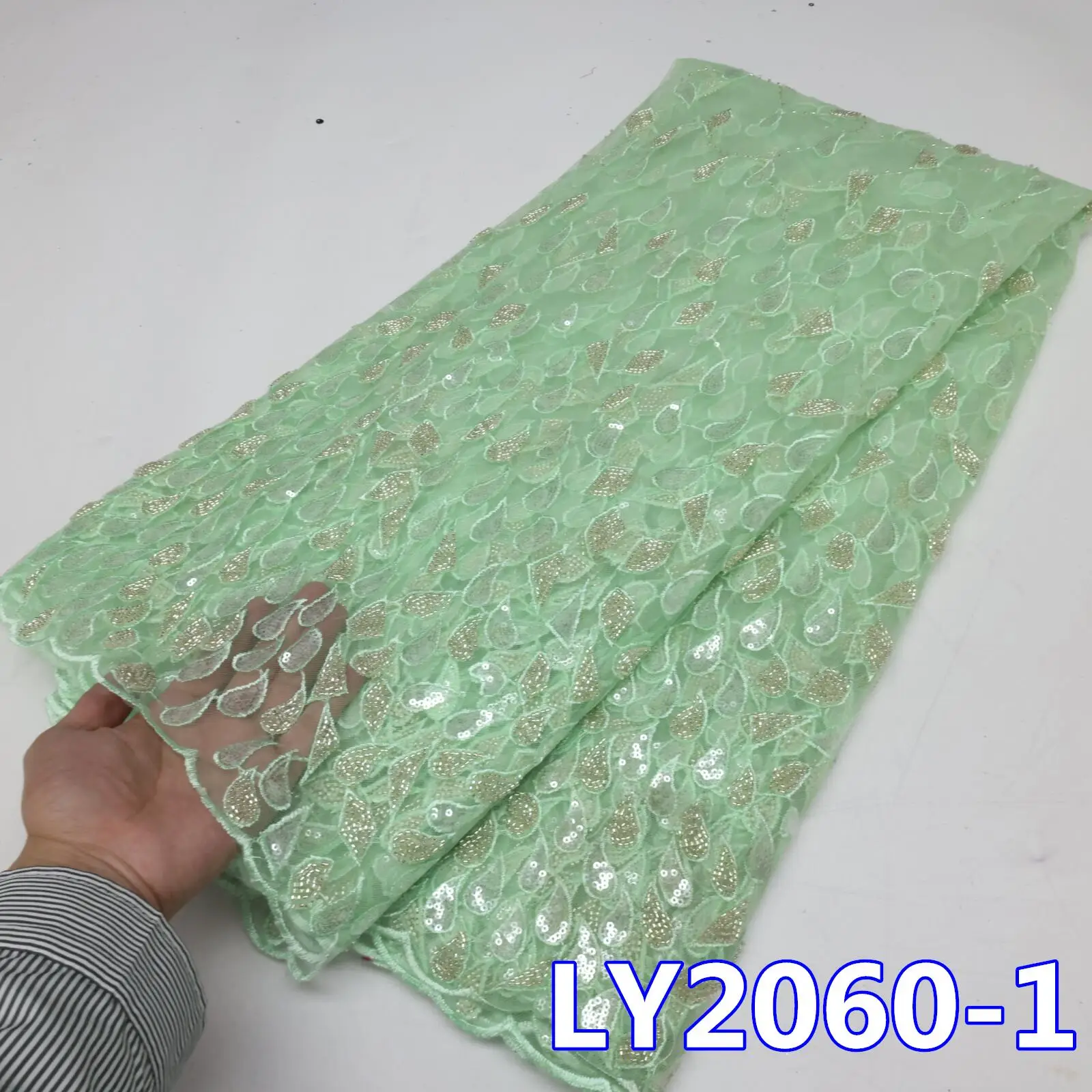 2024 High Quality African Nigerian Latest Embroidery Sequins Tulle Lace Fabric Sewing Guipure Prom Dresses Beads 5Yards