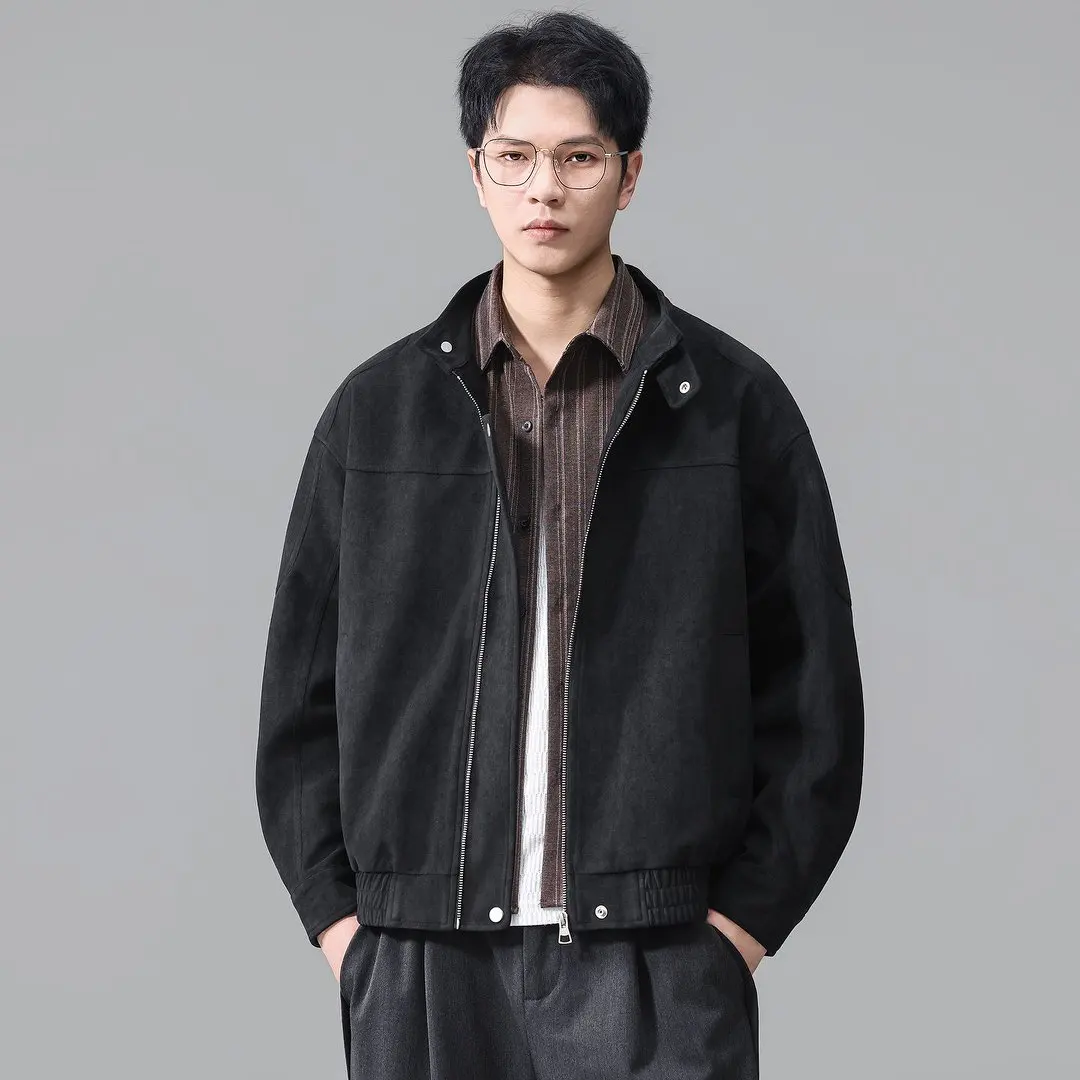 American Fashion Bomber Jacket Men Streetwear Vintage Stand Collar Loose Casual Cargo Jacket Spring Autumn Commute Coat Tops