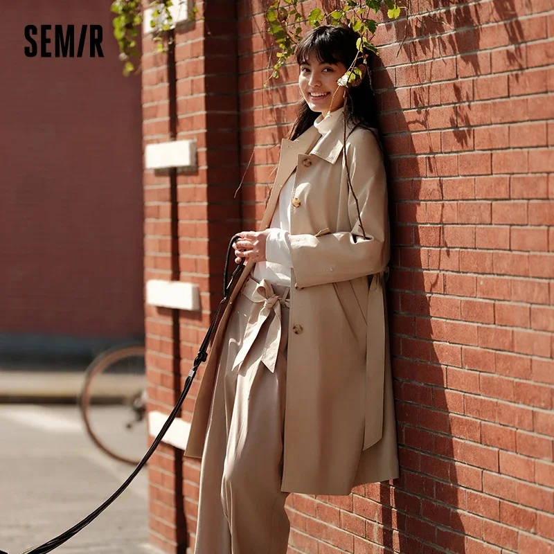 Semir Trench Coat Women Long Waist Raglan Sleeve Lapel 2024 New Spring Loose Triple Protection Literary Khaki Coat