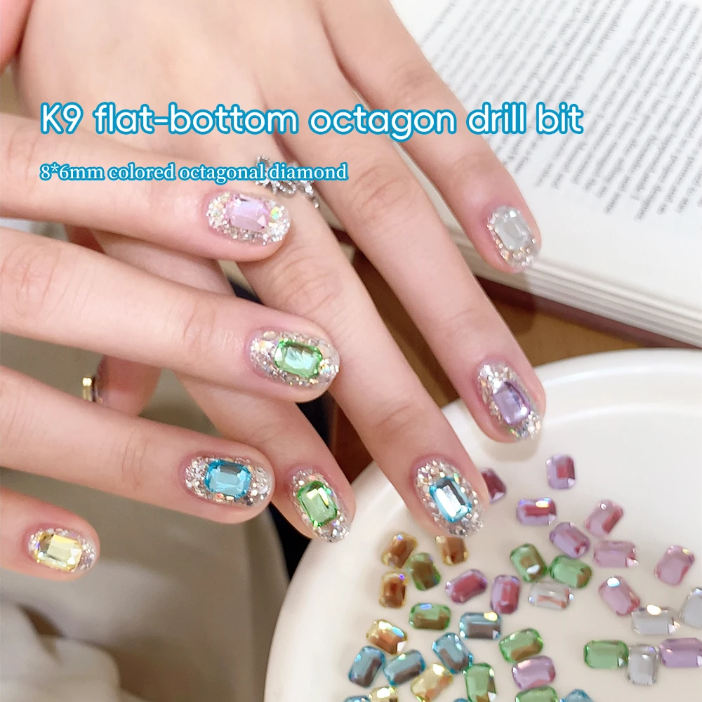 10PCS 6 Colors 8*6MM K9 Sparkling Colored Octagonal Diamond Shape Multi Cut Flat Back Nail Art Rhinestone 3D Nail Diy Decoration