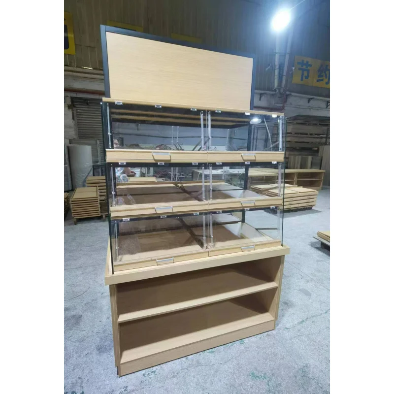 [Customized]Innovative Wooden & Glass Bakery Display Shelf - Attractive Showcase Bread & Pastries