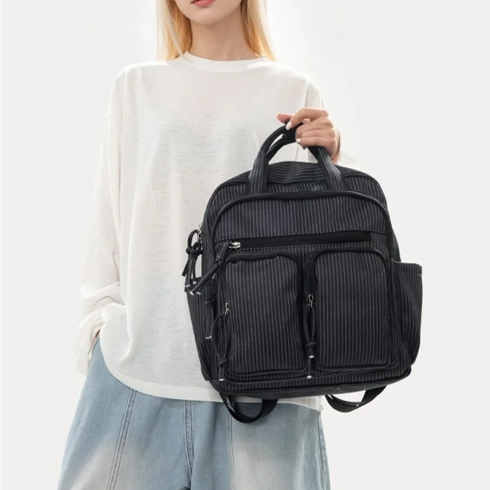 Fashion Large Capacity Women Backpack Stripes Design Multiple Pockets Student Schoolbag Versatile Shoulder Bag For Women