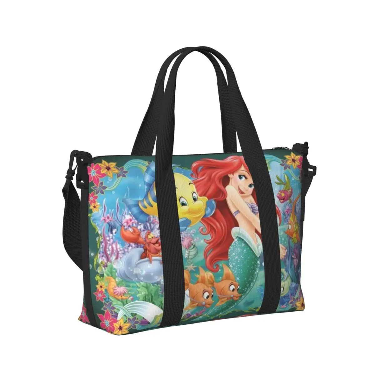 Custom Little Mermaid Ariel Cartoon Tote Bag Women Large Capacity Gym Beach Travel Bags