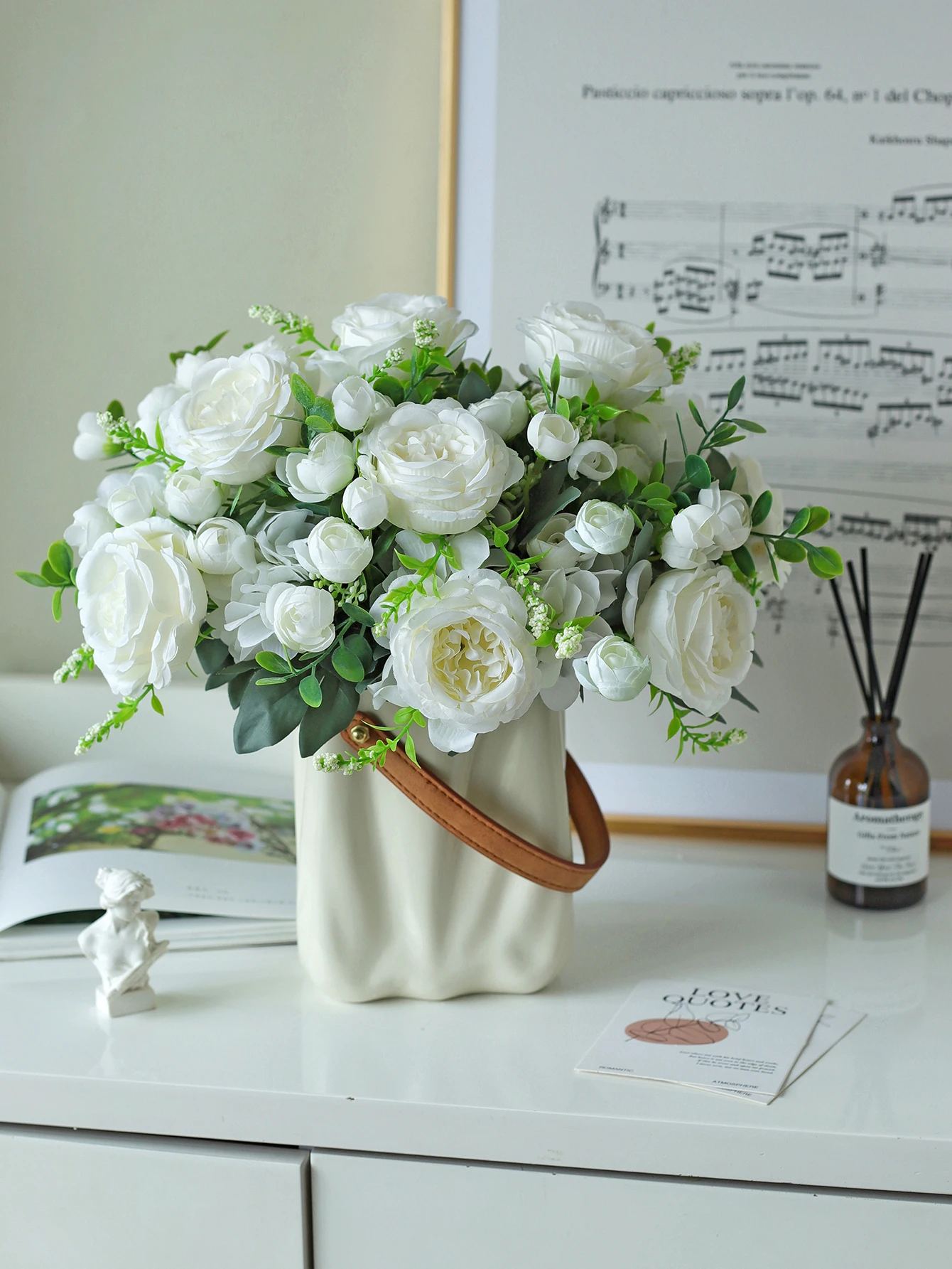 1 Stück künstliche Blumen, Hochzeit, Zuhause, Schlafzimmer, Dekoration, Brautstrauß, Hof, Garten, künstliche Seiden-Pfingstrosen, Hortensien, Vase, Tischdekoration, Outdoor-Geschenk – Detail 8