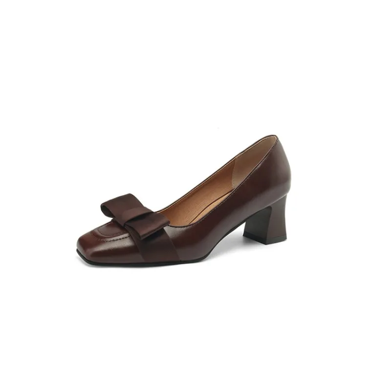 

Ladies' party shoes Thick Heel shoose women thin heels Women shoes leather Square toes simple and elegant