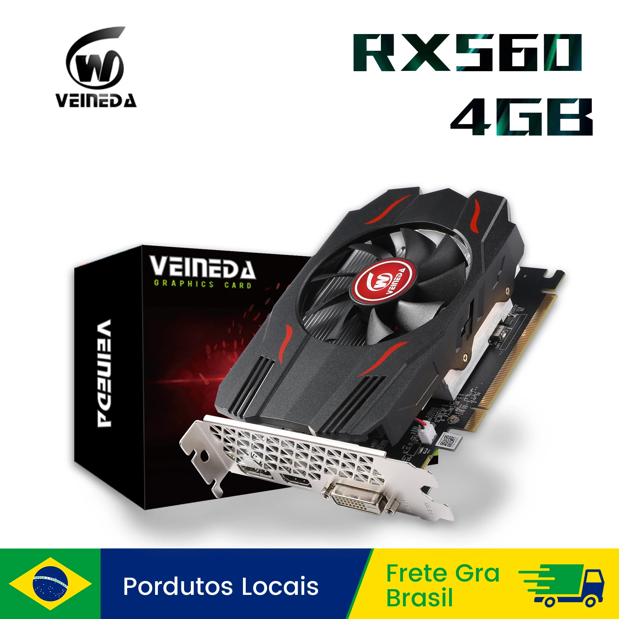 Placa de Vídeo VEINEDA RX560 4GB GDDR5 14nm para Desktop, Placa Gráfica RX560 para Jogos, 128bit, RX 560 4GB, Componentes de Computador