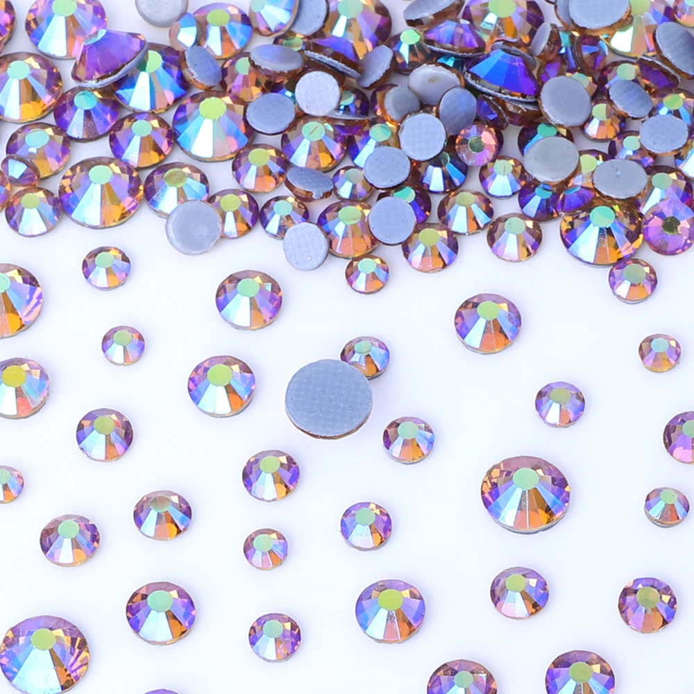 QIIY Mix Size 6 Grids Boxed Crystal AB Flatback Hotfix Various Color SS6-SS30 Glass Rhinestones For Nail Art Clothes Decoration