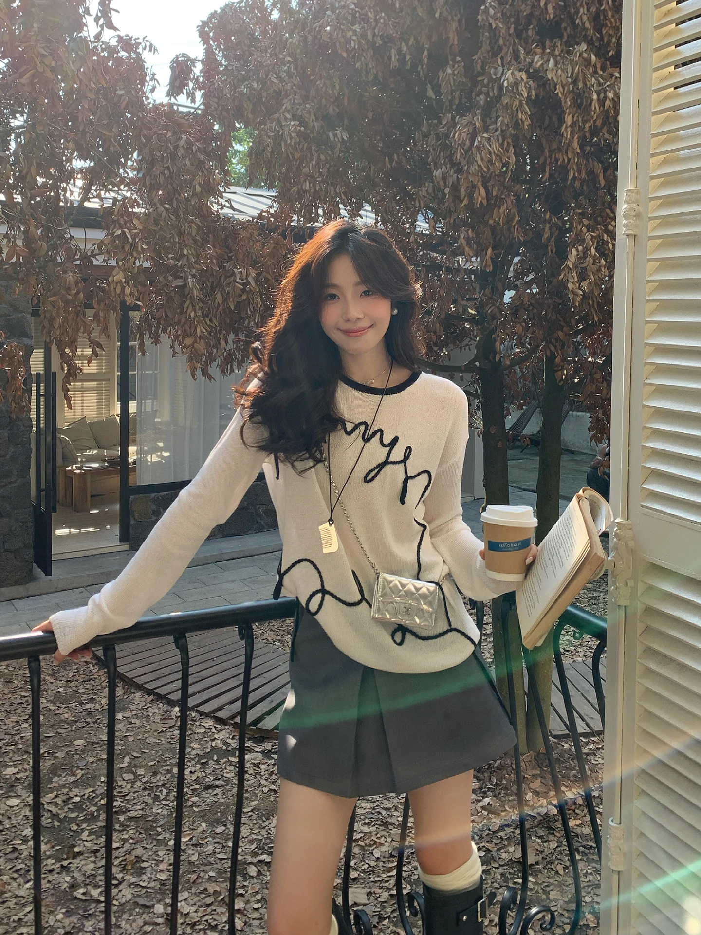 

Even-wen Autumn Signal Korean High nce Color Blo Casual Lazy Knitted Sweater Hook Flower Knitwear Women's Faion
