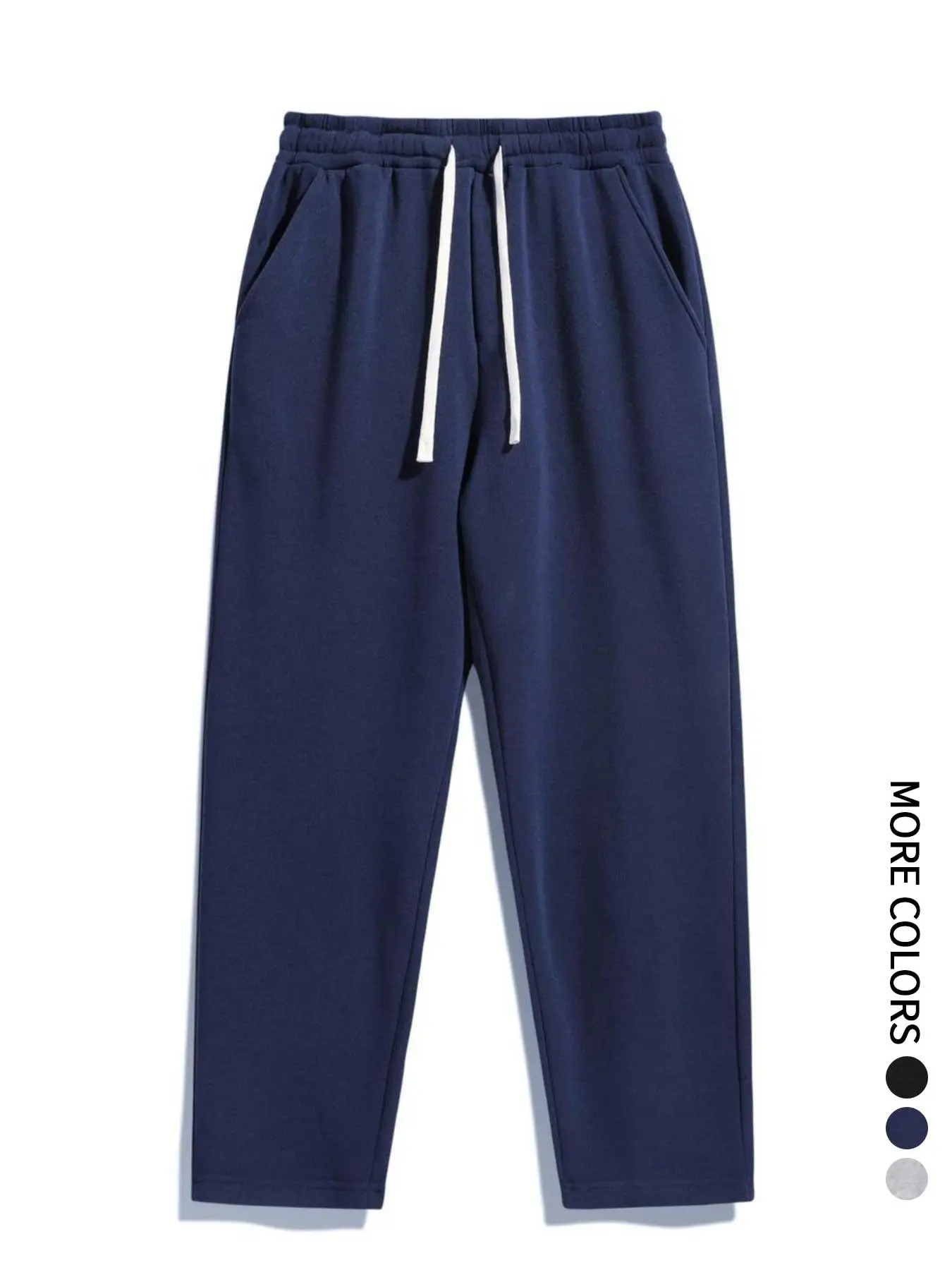 بنطال رياضي عادي بقصة عادية للرجال ذو ساق مستقيمة مع رباط وحزام خصر مطاطي، بنطلون محبوك، مناسب للاستخدام اليومي #5