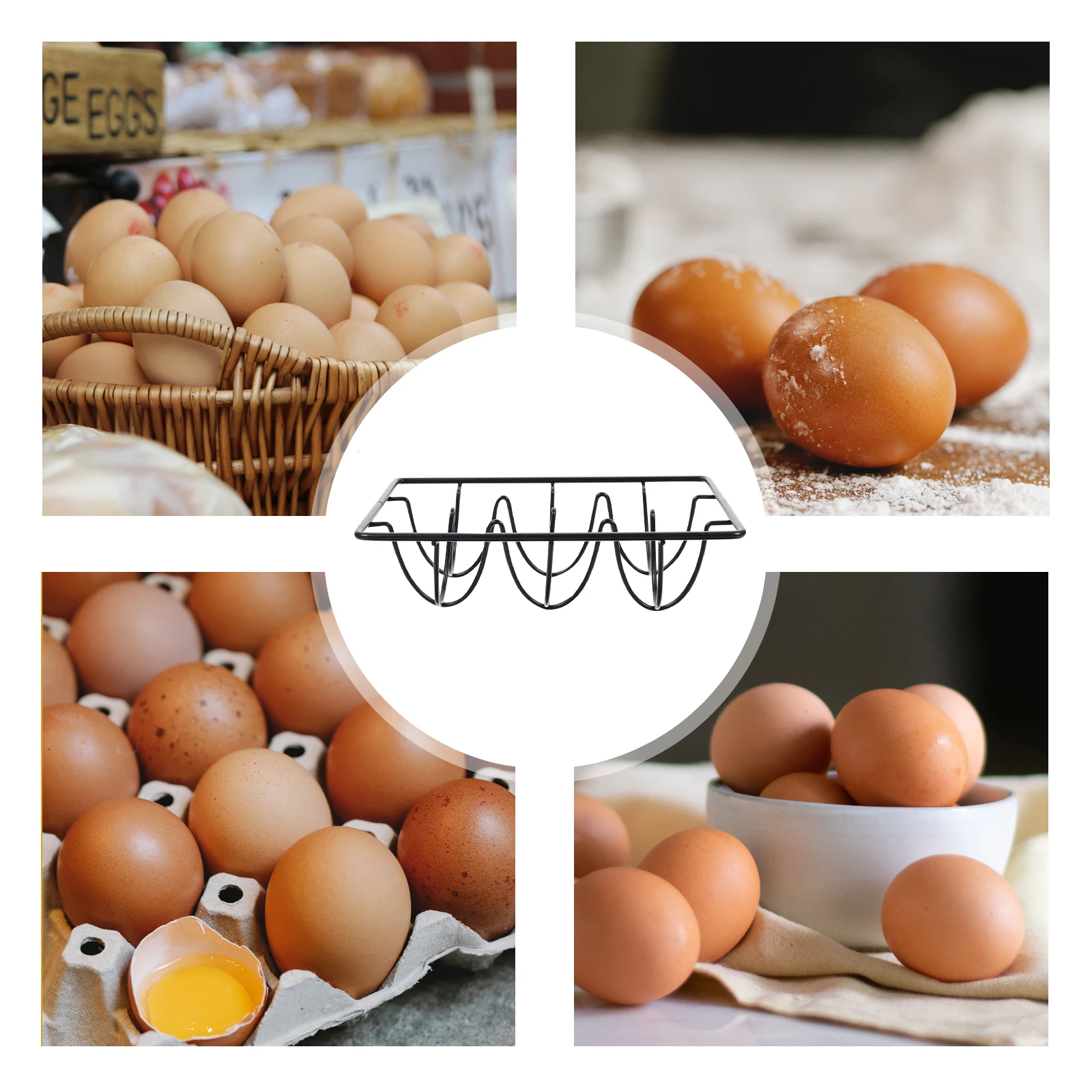 

6 Compartment Egg Rack Eggs Display Tray Holder Matte Black Wire Holders Carrier