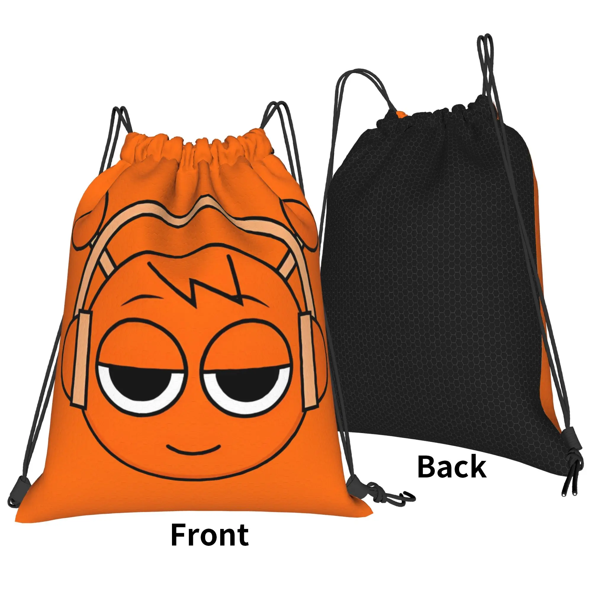 Sprunki Happy Oren (Orange) Head Drawstring Backpack Gym Sports Sackpack Game String Bags for Hiking 36cm (W) x 43cm (H)