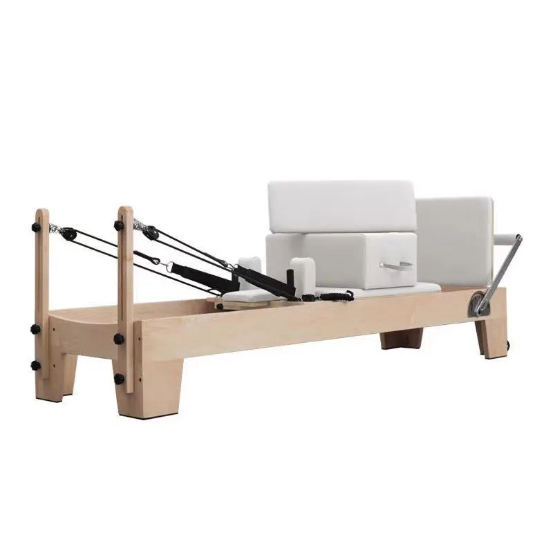 Commercial Multi-Functional Pilates Reformer Oak Wood Foldable Storage Training Bed For Yoga Studio Private Class Home Use