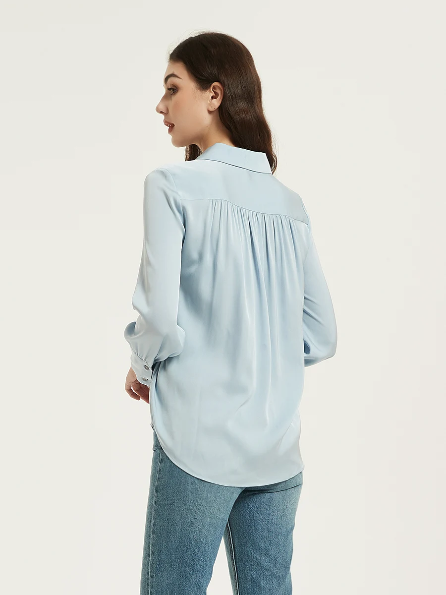 SuyaDream, Woman White Shirts, 95%Mulberry Silk 5%Spandex, Turn Down Collar Solid Blouses 2024 Spring Summer Office Lady Top